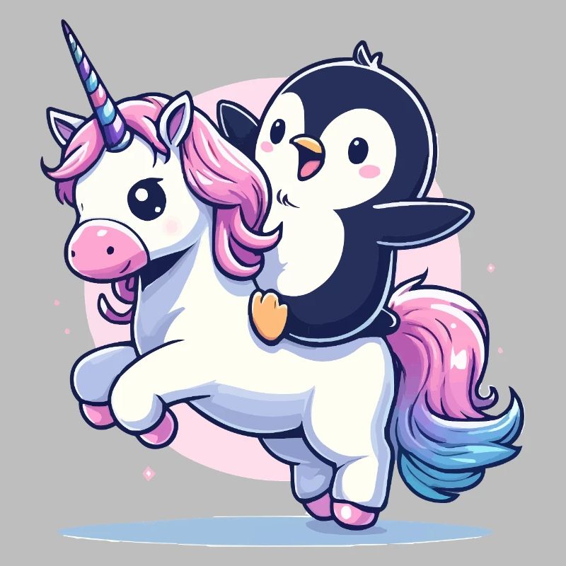 Pinguin reitet Einhorn