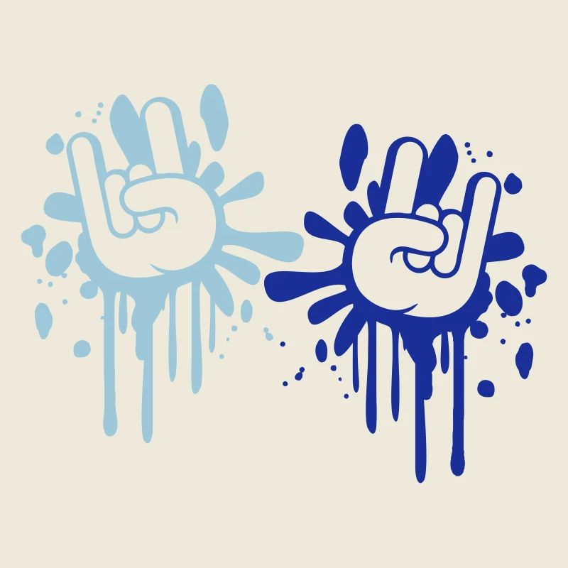 2 Heavy Metal Hard Rock Graffiti Horns Hand Gestures