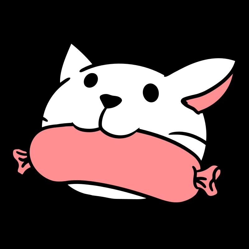Un chat mignon mange une bouche de saucisse mange une tête de saucisse