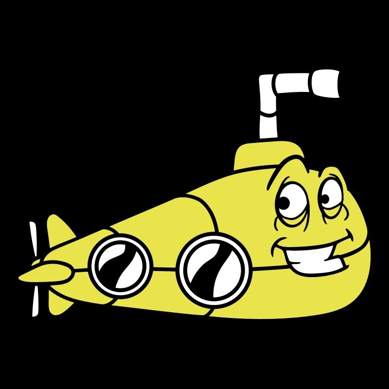 Sous-marin drôle avec des sourires de visage Dessin animé