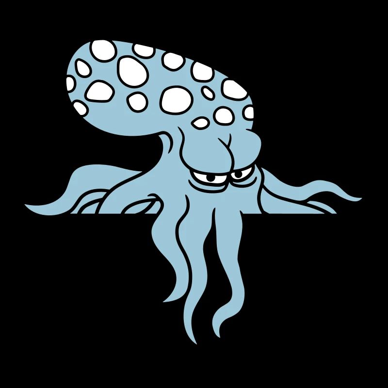 Oktopus hinter Mauer Zaun Schild Tasche guckt böse