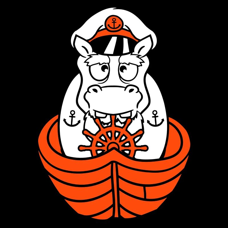 Funny Hippopotamus Captain Sailing Cute Cartoon Comic