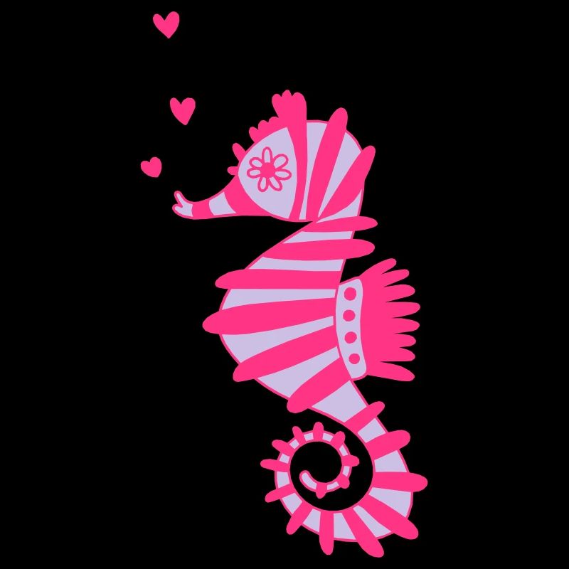Hippocampe rose avec des cœurs