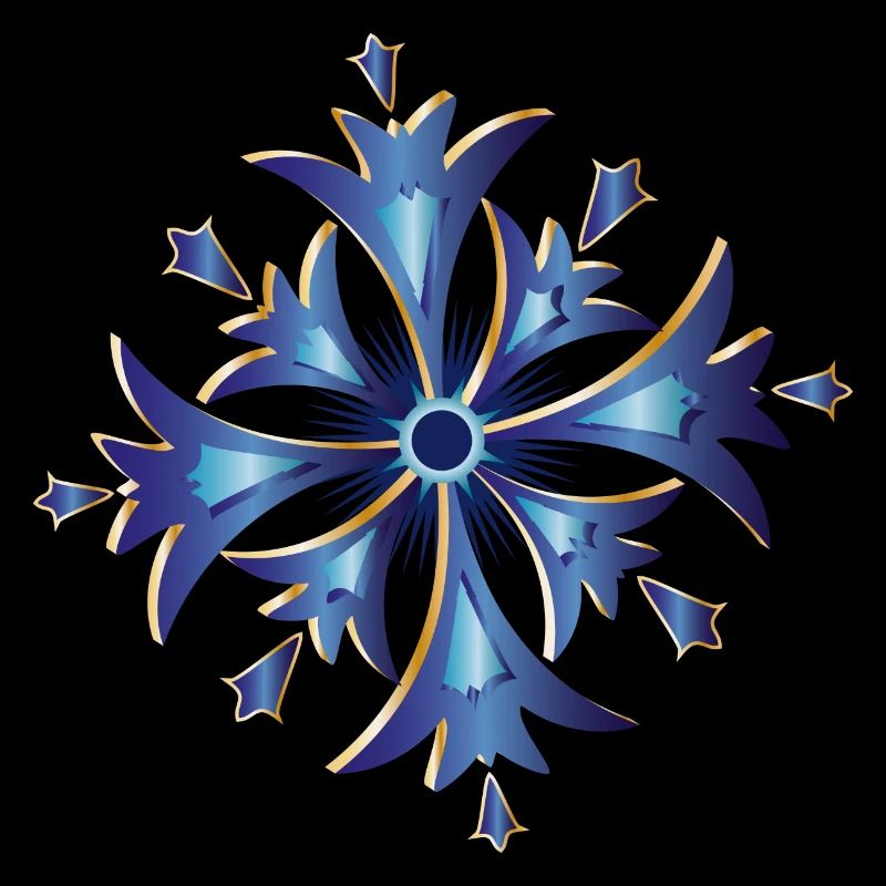 stylized cornflower amulet in blue and gold