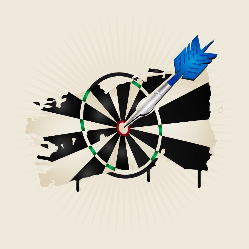 strahlende Dartscheibe mit blauen Dartpfeil