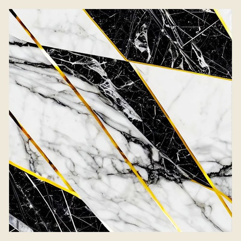 Marble Black White Gold Mosaic Geometric