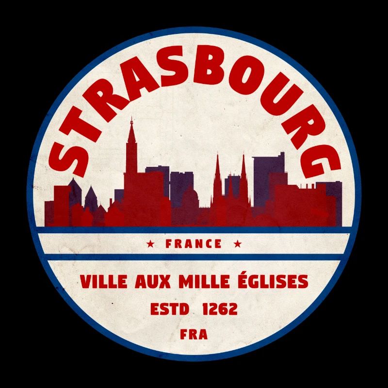 Strasbourg Retro City Badge Skyline