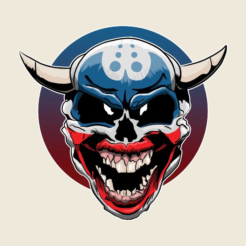 Evil clown skull with demonic laughter