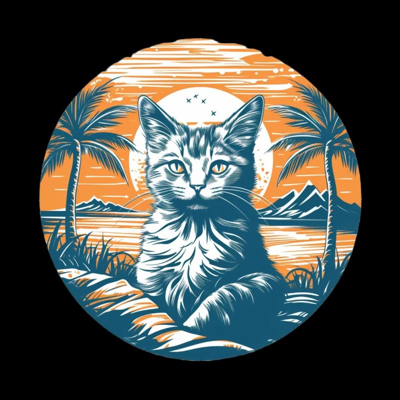 Magie du chat tropical au coucher du soleil