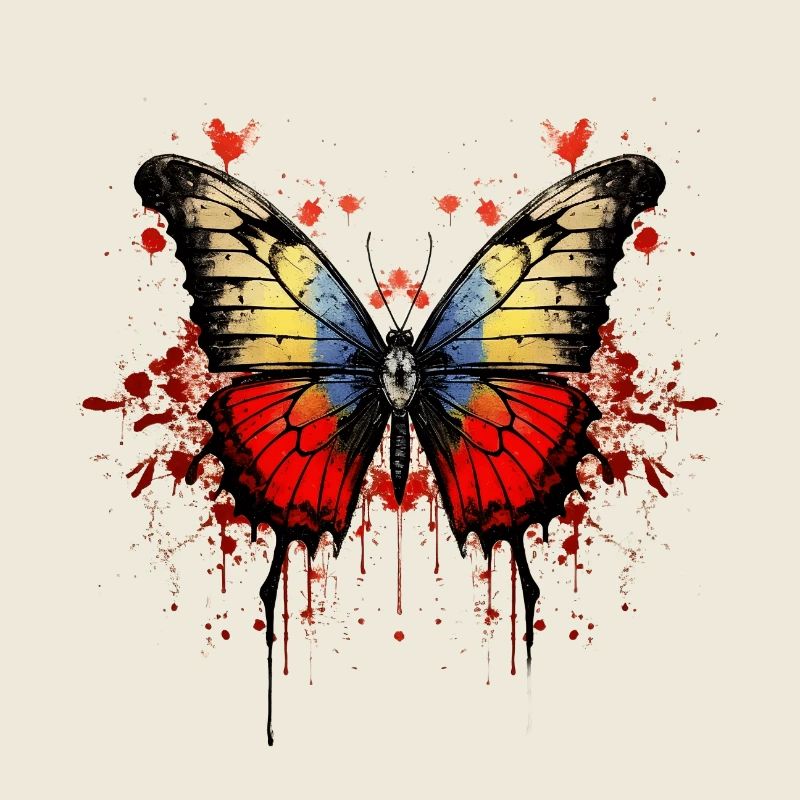 Papillon coloré avec motif d’éclaboussures de sang