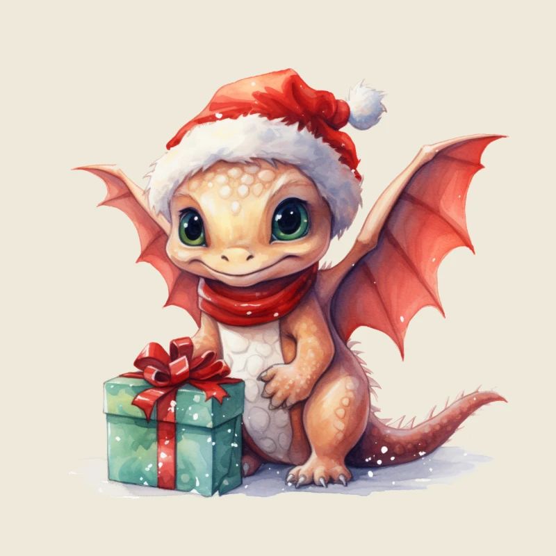 Weihnachtsdrache mit Geschenk