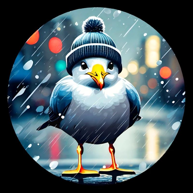 Niedliche Möwe im Regen