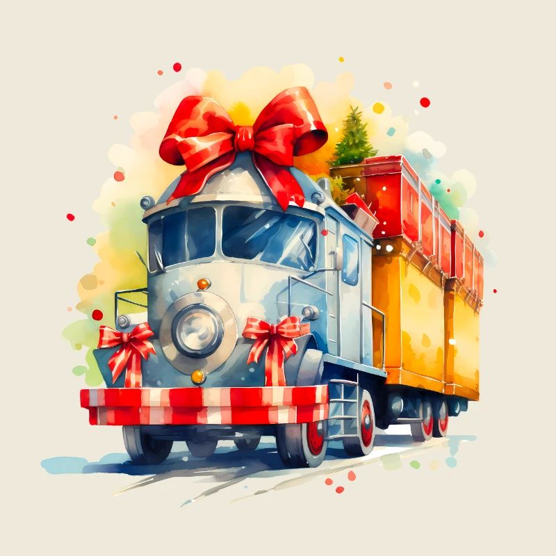 Aquarell Weihnachtszug mit Geschenken