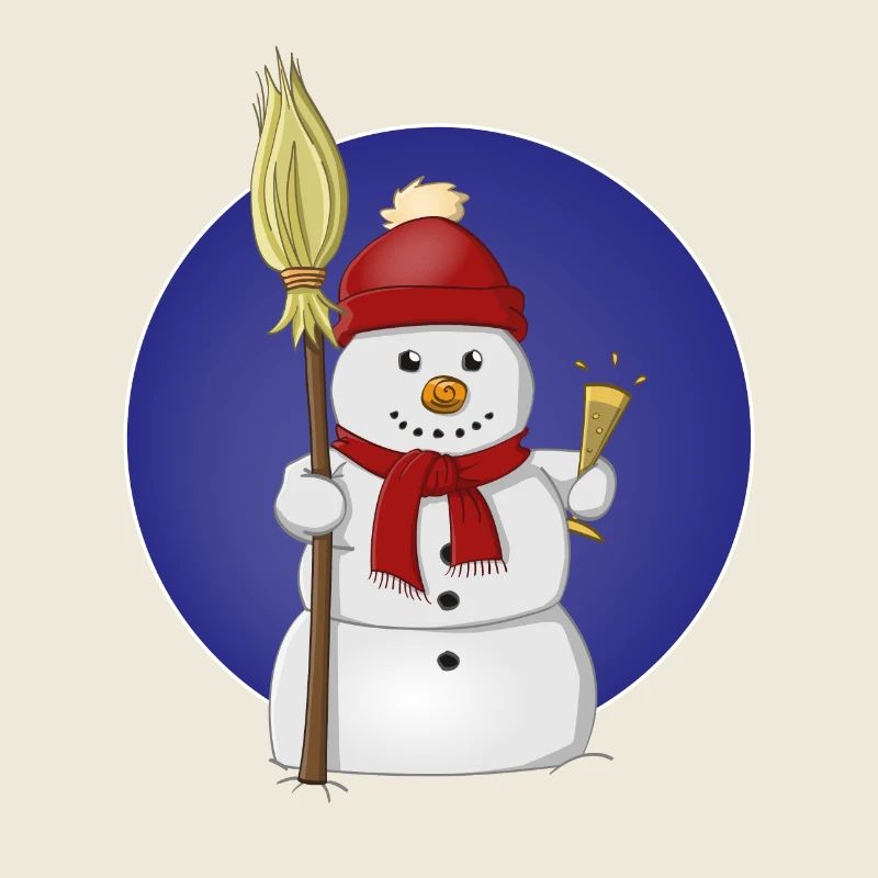 Cheerful drawing of a snowman with red hat