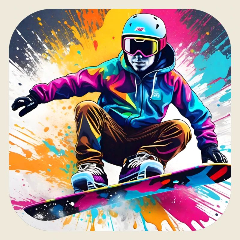 Cool snowboard rider in colorful graffiti style