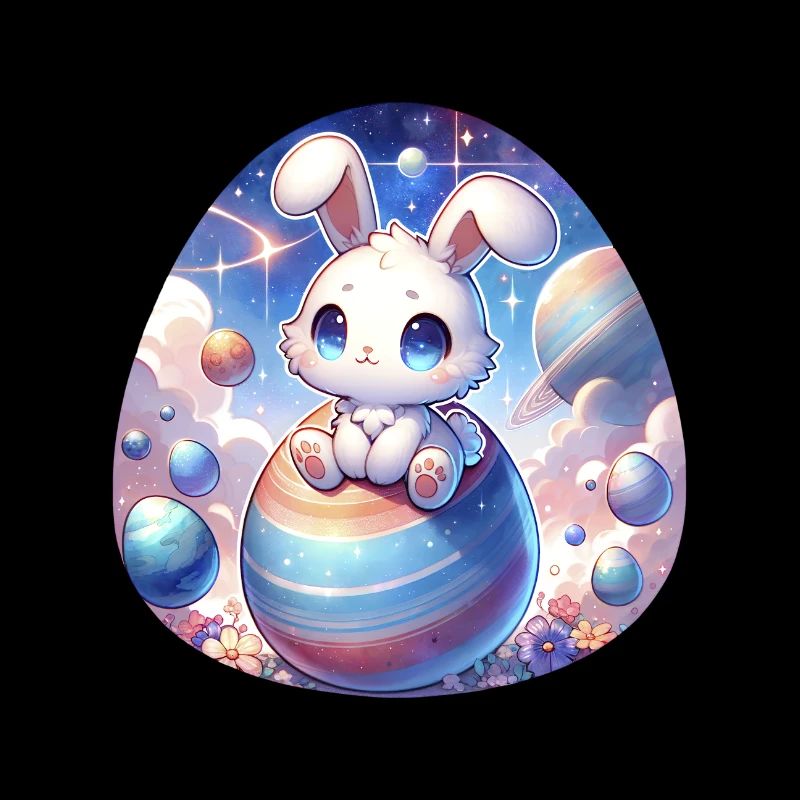Chibi-Hase im Raum mit Ostereiern