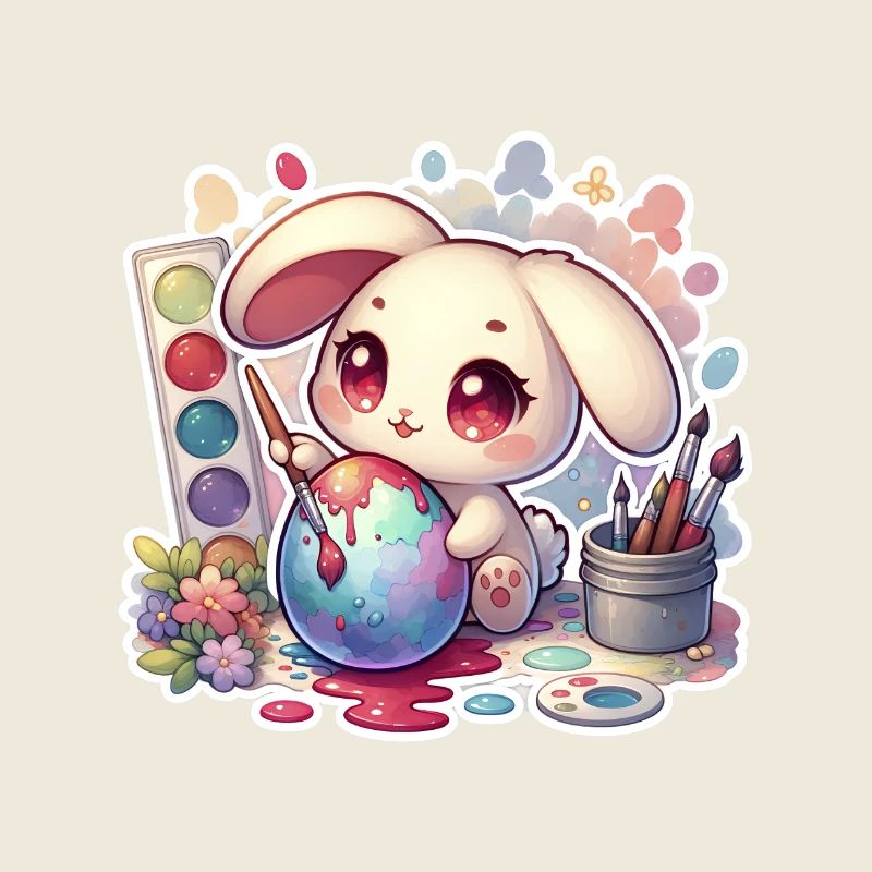 Hase malt ein Osterei Aquarell