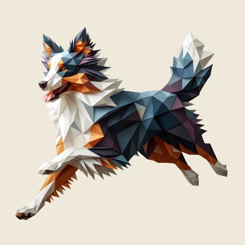 Australian Shepherd Origami Geometrischer 3D-Hund