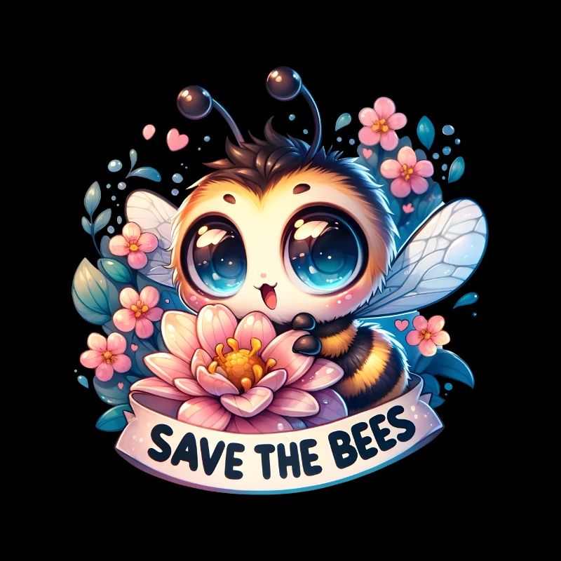 Save The Bees Cute Bee Collecting Pollen Earth Day