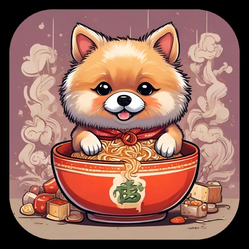 Niedlicher Hund mit Ramen Nudeln