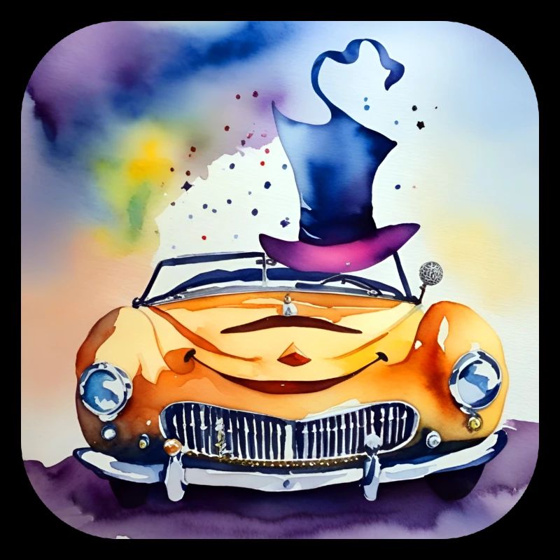 Verrücktes lachendes Auto mit Hut