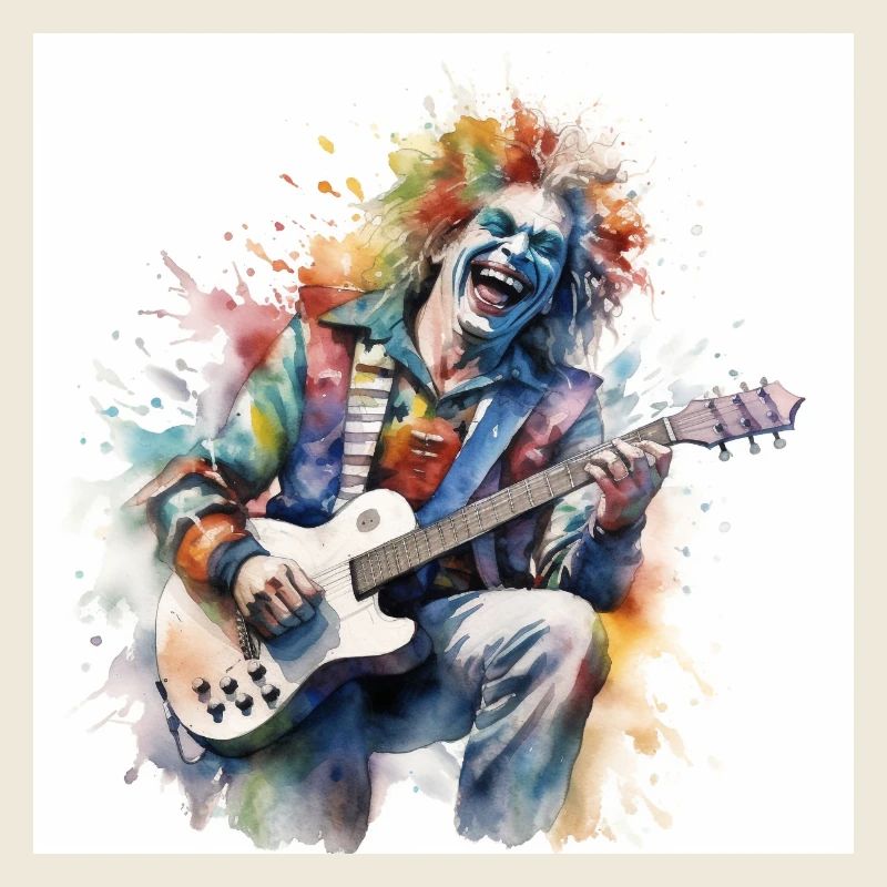 Un clown joue de la guitare