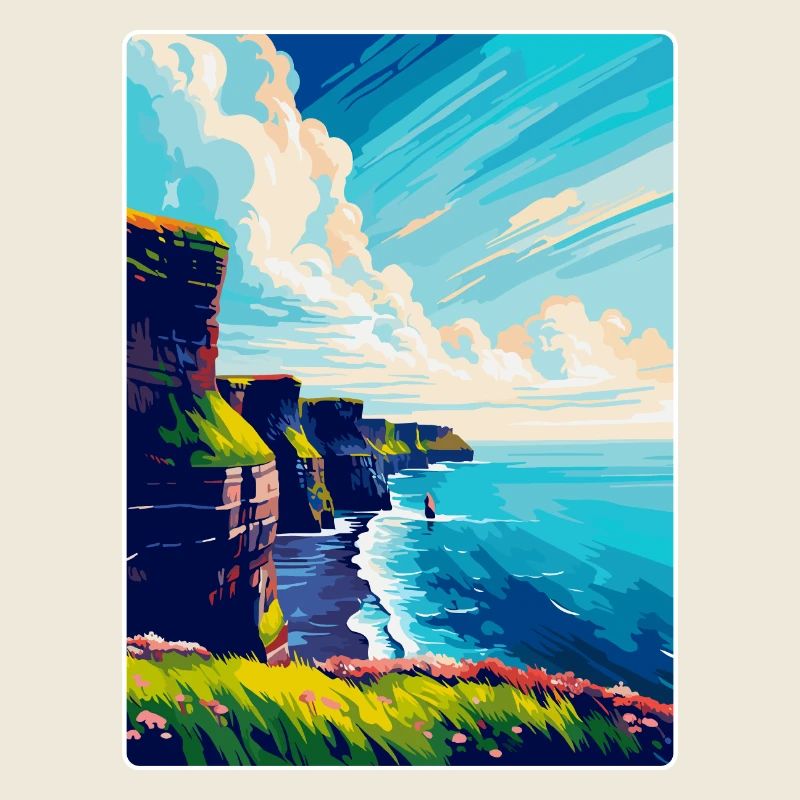 Falaises de Moher Irlande Royaume-Uni Affiche de voyage vintage