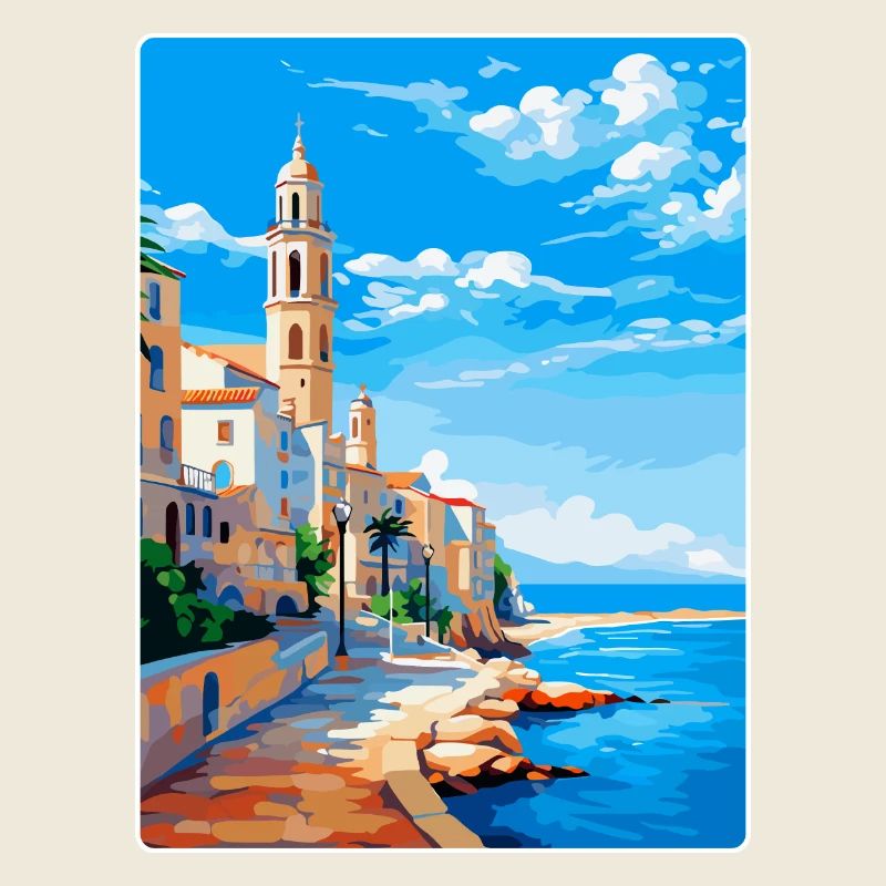 Sitges Spanien Vintage Reiseplakat WPA Souvenir