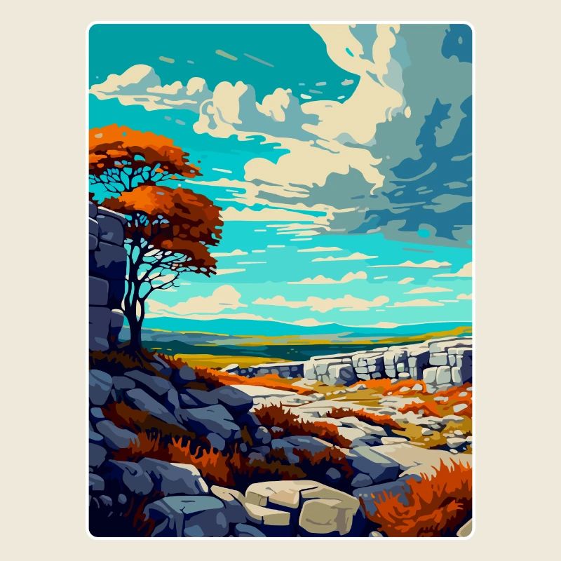 Le parc national du Burren, Irlande, Royaume-Uni, Affiche de voyage