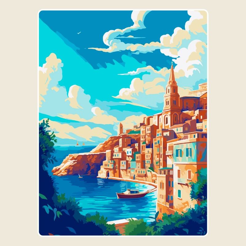 La Valette Malte Affiche de voyage vintage Souvenir WPA