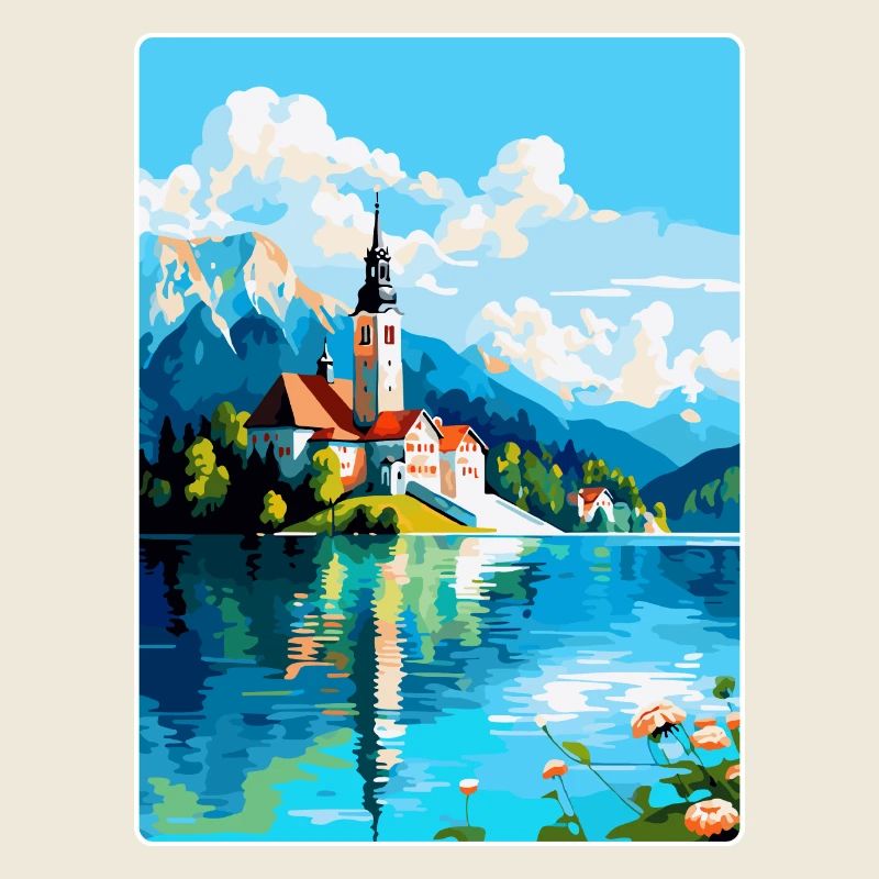 Bleder See Slowenien Vintage Reise Poster Souvenir