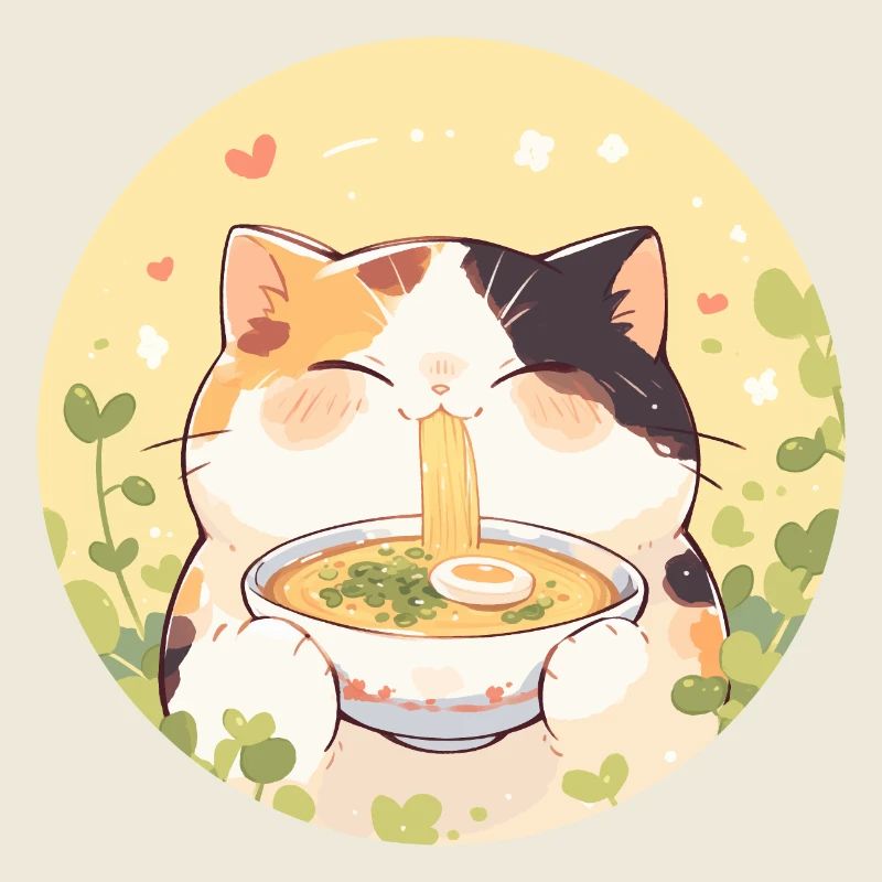 Katze isst Ramen