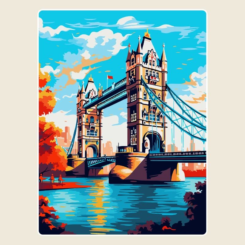 Tower Bridge Angleterre Royaume-Uni Affiche de voyage Souvenir WPA