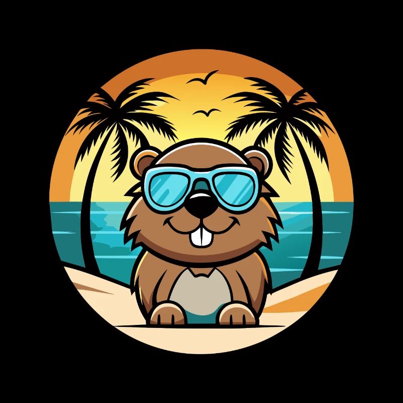 Castor Drôle Dessin Animé Plage D’été Lunettes De Soleil Cool
