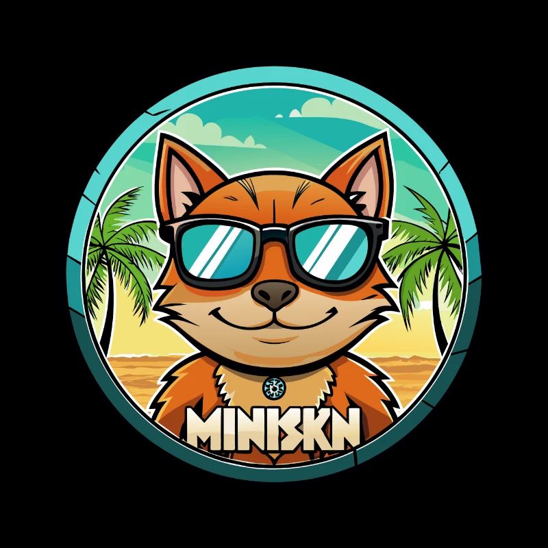 Minskin Cat Breed Cartoon Sunglasses Beach