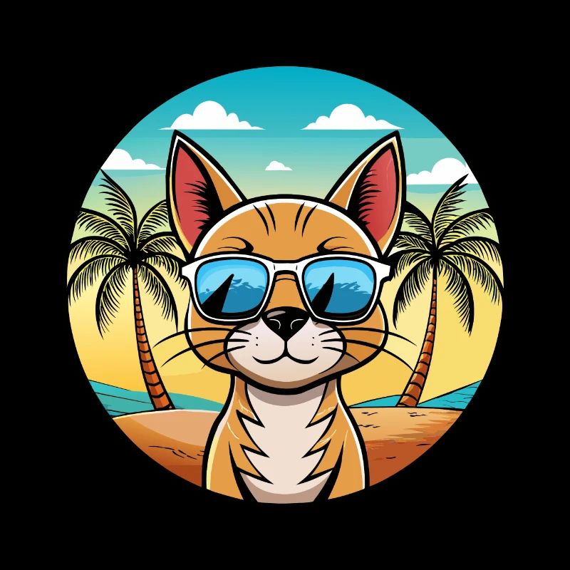 Abyssinian Cat Breed Cartoon Sunglasses Beach