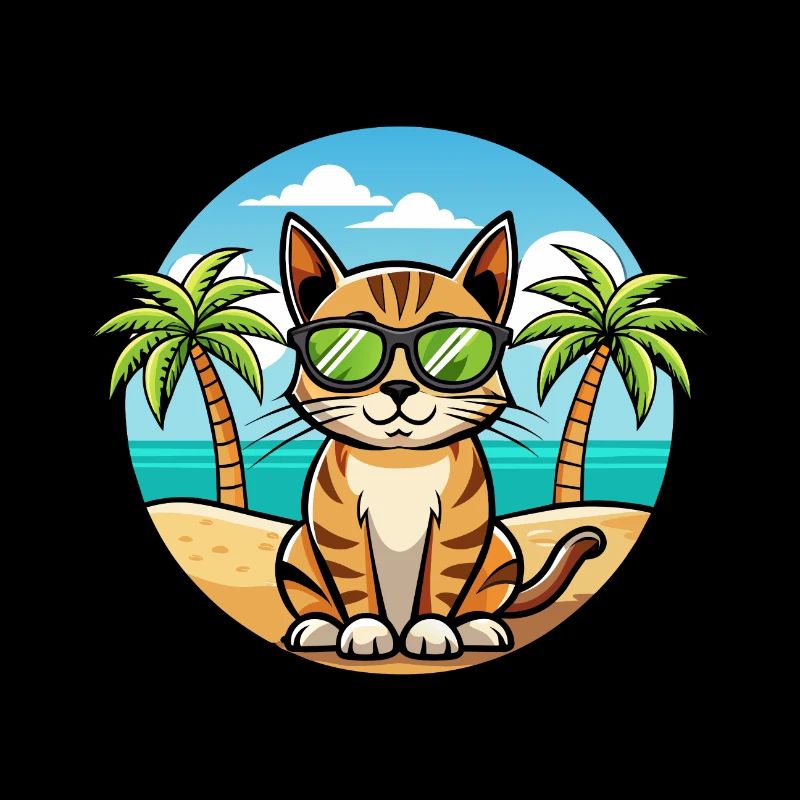 Ocicat Race Chat Dessin Animé Lunettes De Soleil Plage