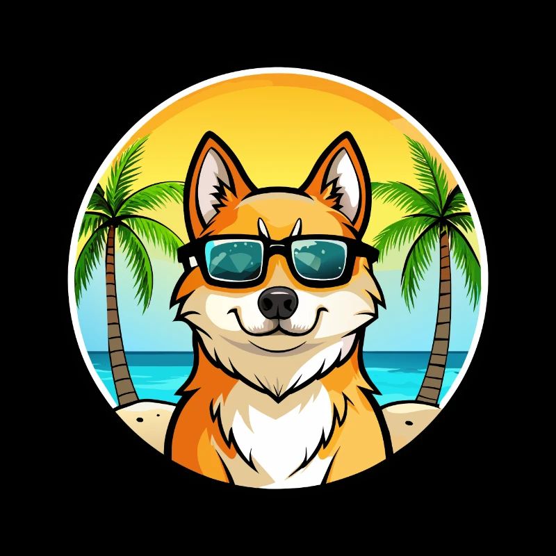 Finnish Spitz Dog Breed Cartoon Sunglasses Beach