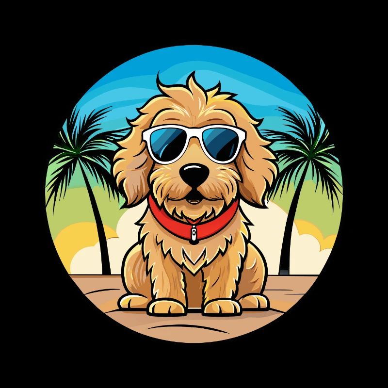 Cockapoo Hunderasse Cartoon Sonnenbrille Strand