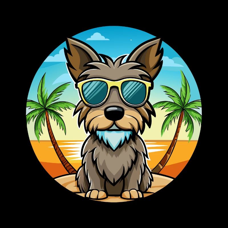 Cesky Terrier Dog Breed Cartoon Sunglasses Beach