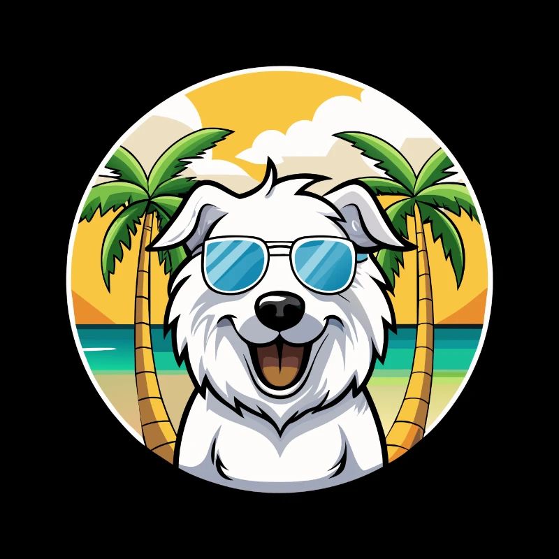 Grandes Pyrénées Chien Race Dessin Animé Lunettes De Soleil Plage