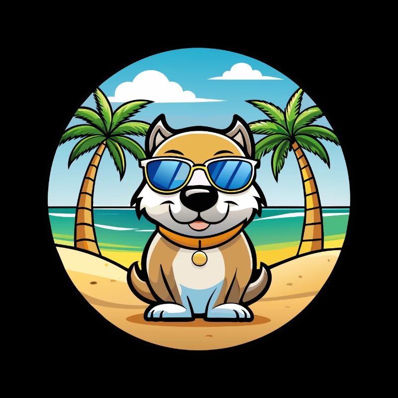 Middle Asian Ovtcharka Dog Breed Cartoon Beach