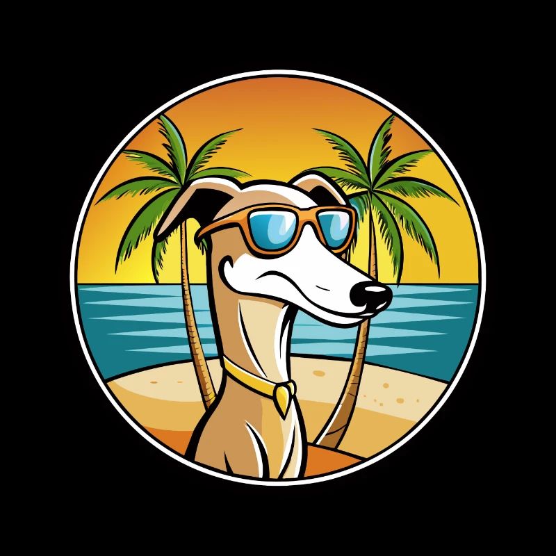 Alter kroatischer Windhund Hunderasse Cartoon Strand