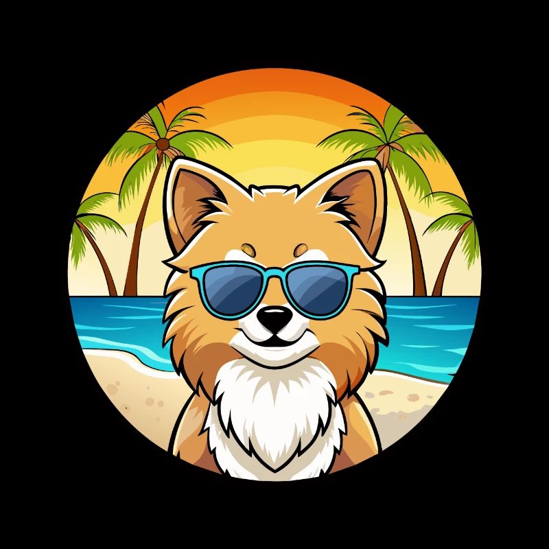 Pommersche Hunderasse Cartoon Sonnenbrille Strand