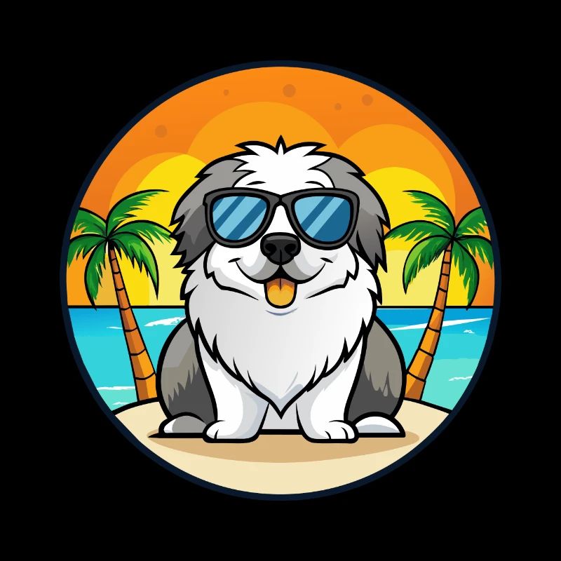 Pyrenäen-Mastiff-Hunderasse Cartoon-Sonnenbrille Strand