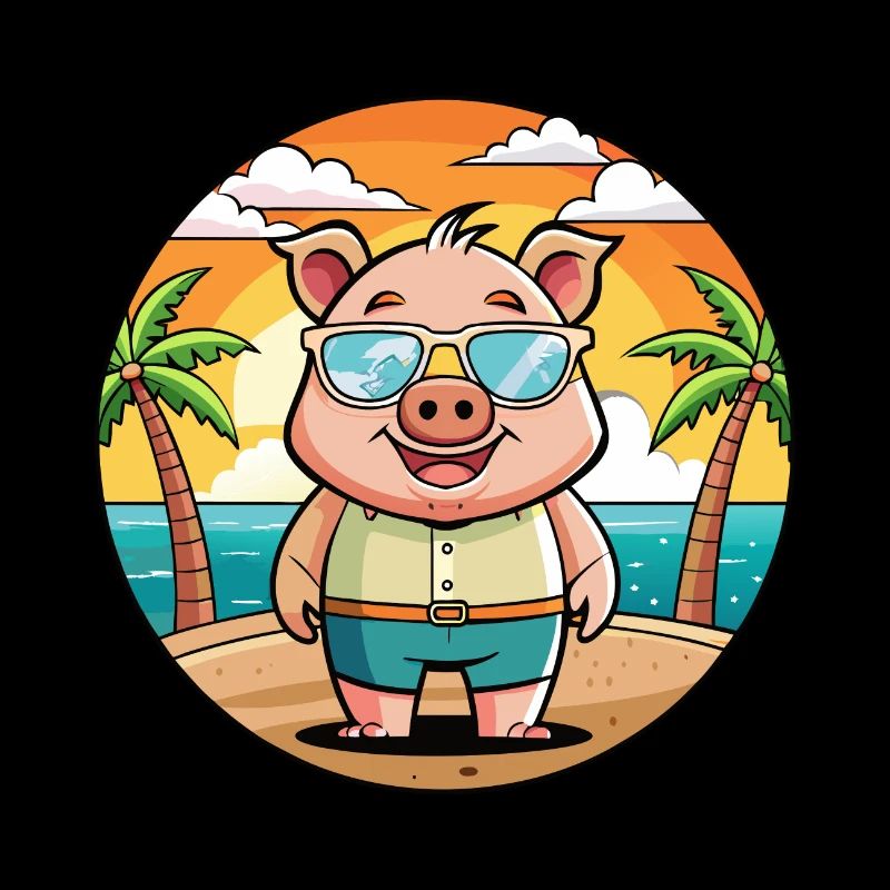 Cochon Drôle Dessin Animé Plage De Plage Lunettes