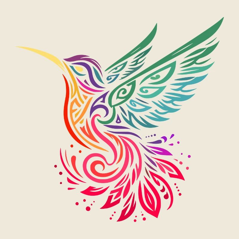 colibri oiseau mouche multicolore style tribal