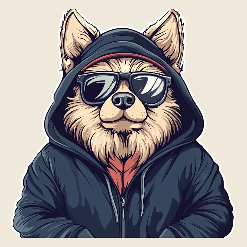 Corgi en sweat à capuche et lunettes de soleil