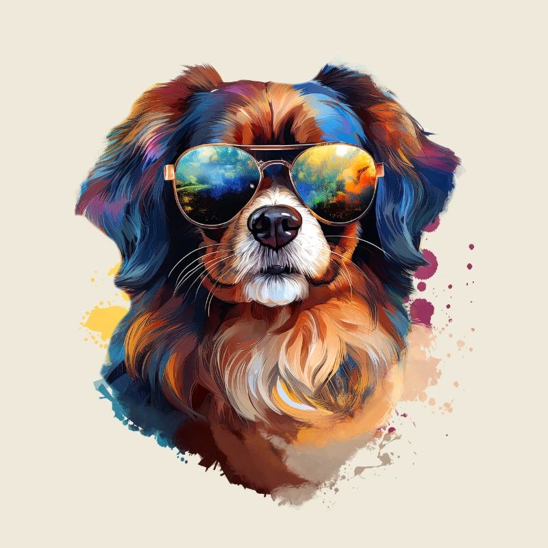 Tibet Spaniel mit Sonnenbrille