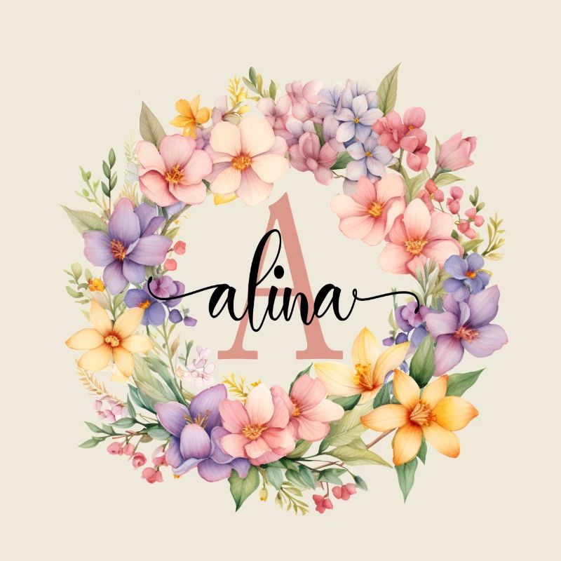 A| Monogramme | Nom | Alina | Aquarelle | Coloré